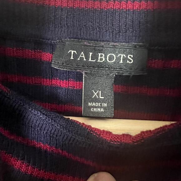 Talbots Women's Size XL Navy and Red Striped Ribbed Knit Long Sleeve Turtleneck - Picture 3 of 6